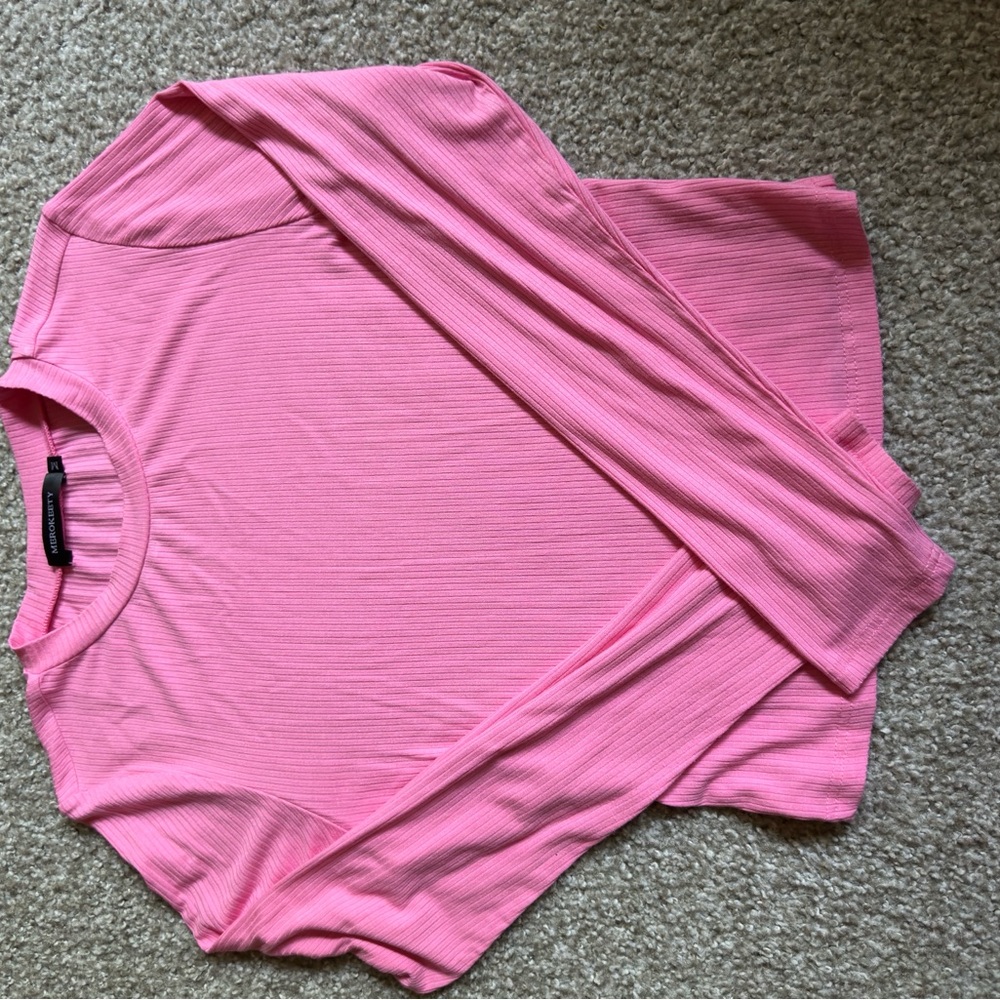 Pink Long Sleeve Fitted Bodysuit